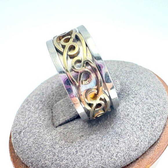 Stainless Steel Gold Silver Color Celtic Knot Design Cigar Band 8.25mm Wide Sz 7 - Picture 2 of 8